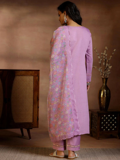 Women's LB Lavender Yoke Design Silk Blend Straight Suits With Dupatta