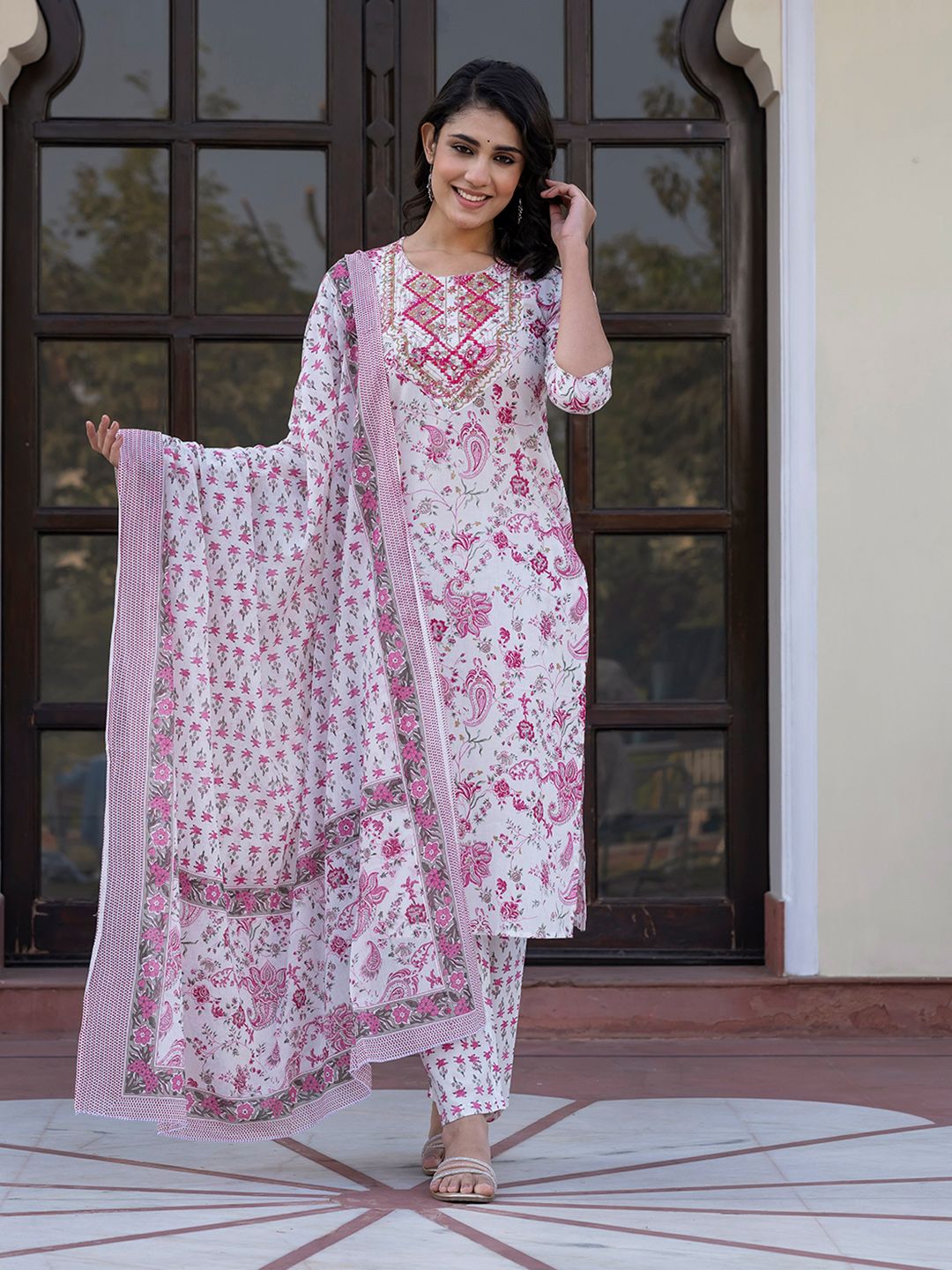 Dhiyona KL Women Paisley Regular Pure Cotton Kurta with Trousers & With Dupatta