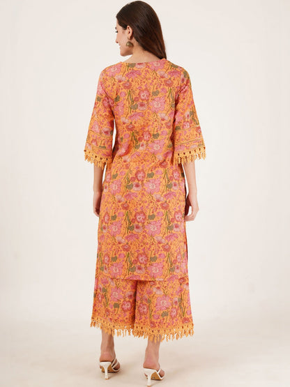 Women Floral Printed Regular Pure Cotton Kurta with Palazzos