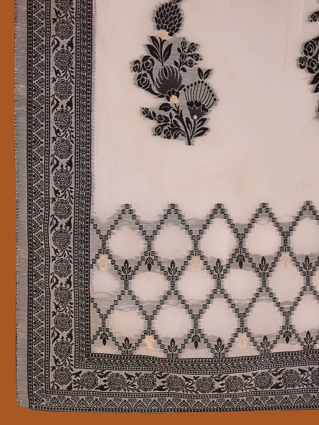 White Ethnic Motifs Woven Design Straight Kurta with Trousers & Dupatta