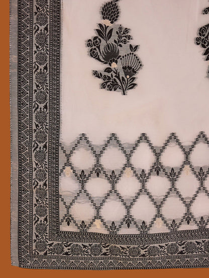 White Ethnic Motifs Woven Design Straight Kurta with Trousers & Dupatta