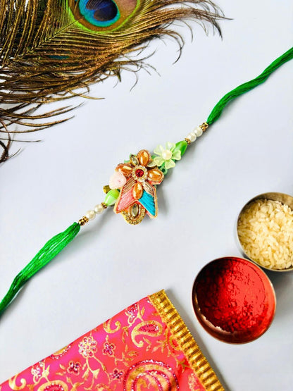 Dhiyona Multi Colored Pack of 2 Floral Traditional Handmade Rakhi Set