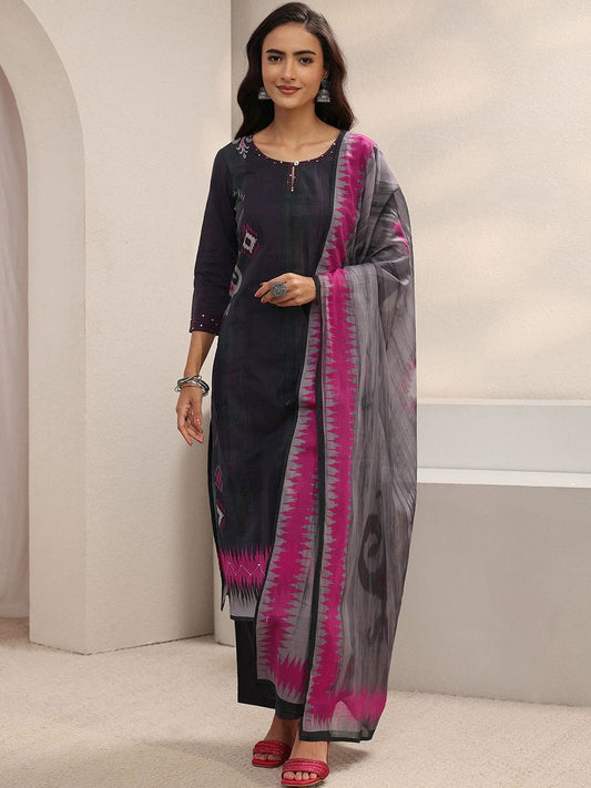Women Ethnic Motifs Printed Thread Work Kurta With Trousers & Dupatta