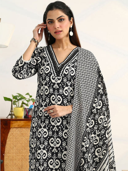 Women Ethnic Motifs Printed Regular Thread Work Kurta with Trousers & With Dupatta