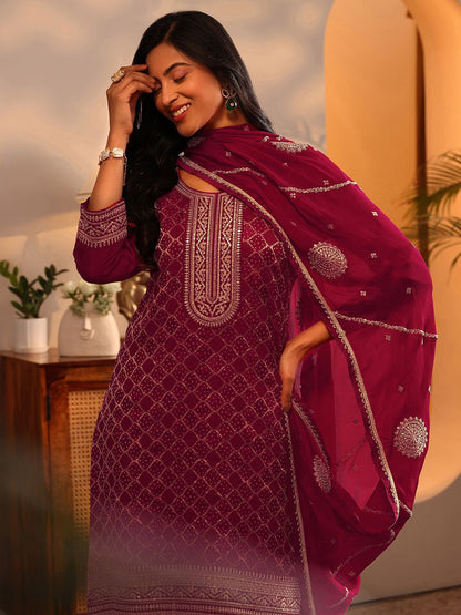 Dhiyona LL Women Embroidered Regular Zari Kurta with Palazzos & With Dupatta