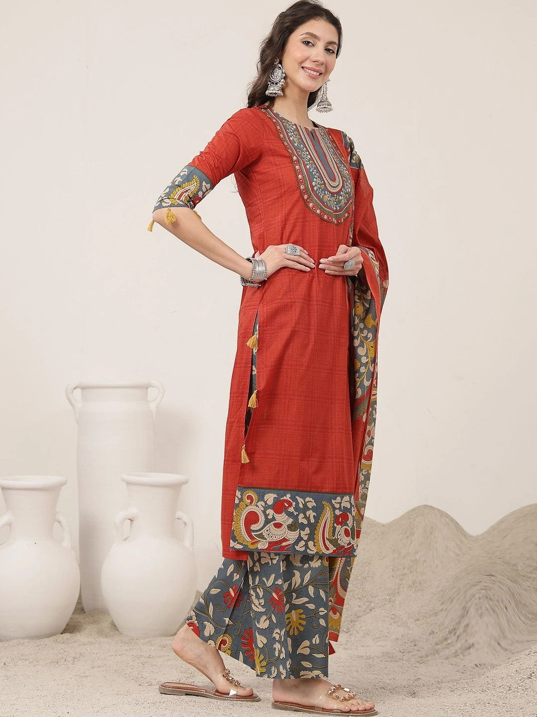 Women Ethnic Motifs Printed Regular Pure Cotton Kurta with Palazzos & With Dupatta