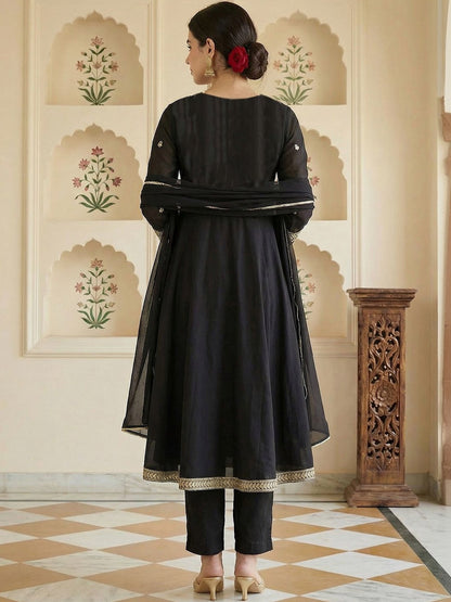 Women Ethnic Motifs Embroidered Angrakha Kurta with Trousers & With Dupatta