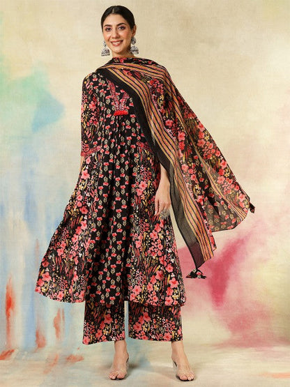 Women's Women Floral Printed Regular Pure Cotton Kurta with Trousers & With Dupatta
