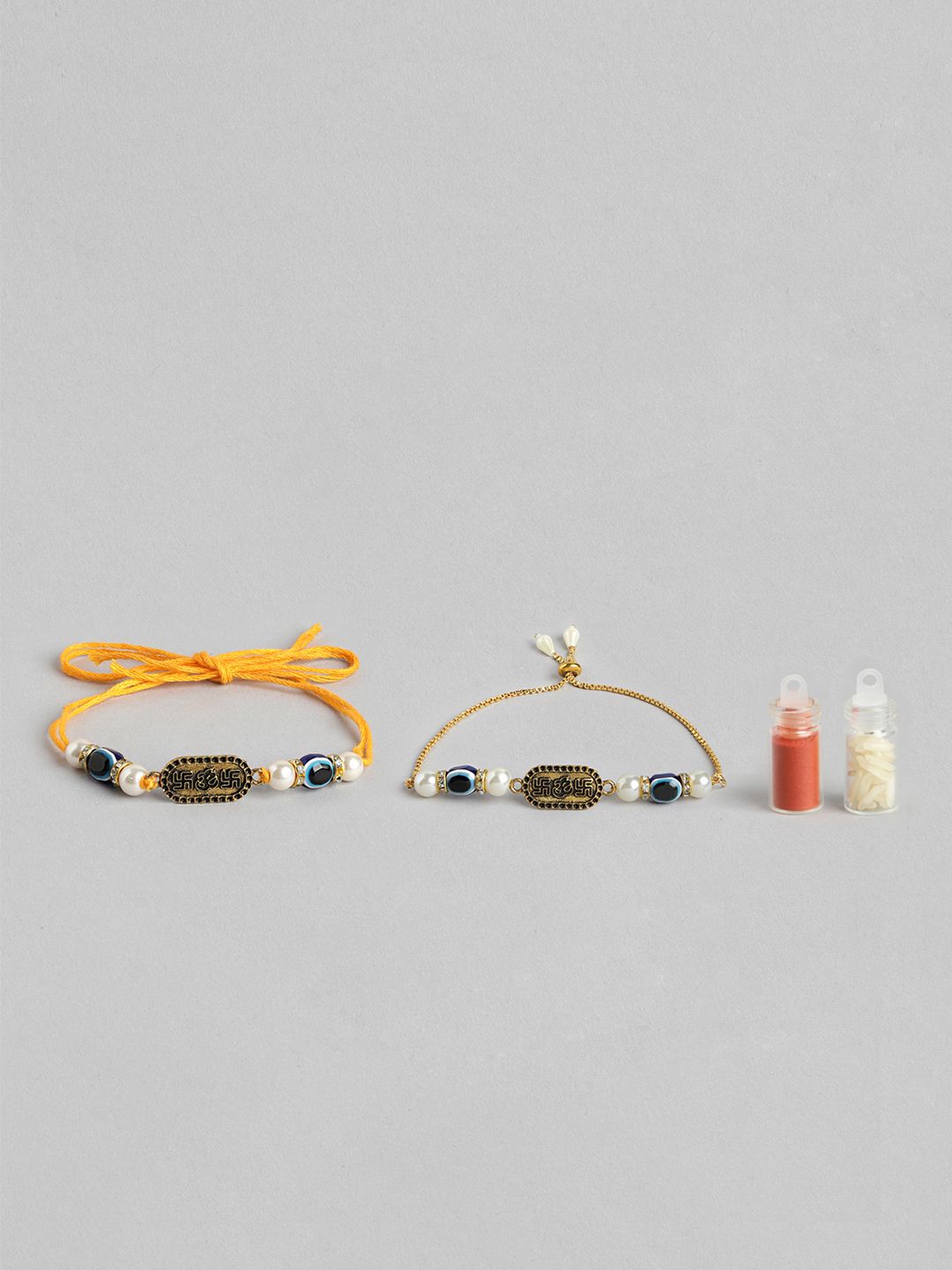 Dhiyona Unisex Set of 2 Beaded Bhai Bhabhi Rakhis With Roli & Chawal