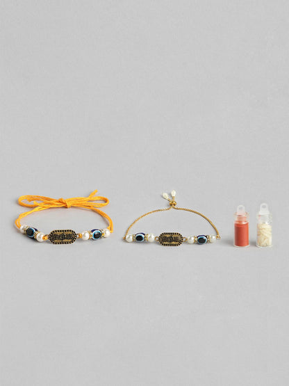 Dhiyona Unisex Set of 2 Beaded Bhai Bhabhi Rakhis With Roli & Chawal
