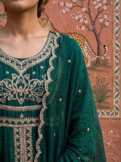 Women Ethnic Motifs Embroidered Empire Kurta with Trousers & With Dupatta