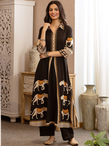 Printed Pure Cotton A-Line Kurta With Trousers