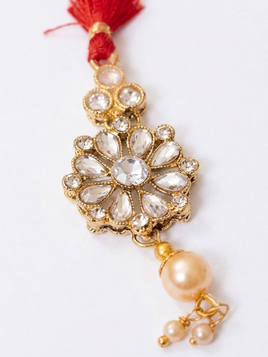 Anouk Set Of 2 Red Kundan Studded Floral Design Bhaiya Bhabhi Rakhi With Roli Chawal
