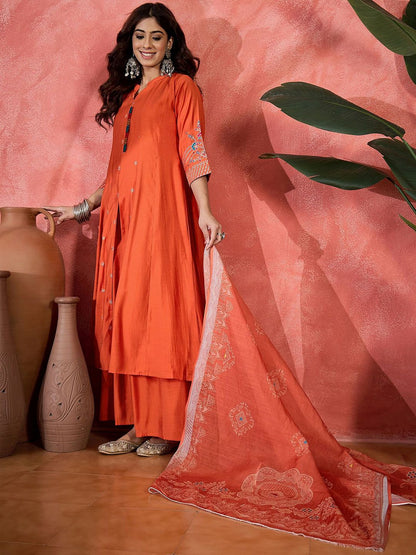 Dhiyona SN Embroidered Zari Work Anarkali Kurta & Palazzo With Dupatta
