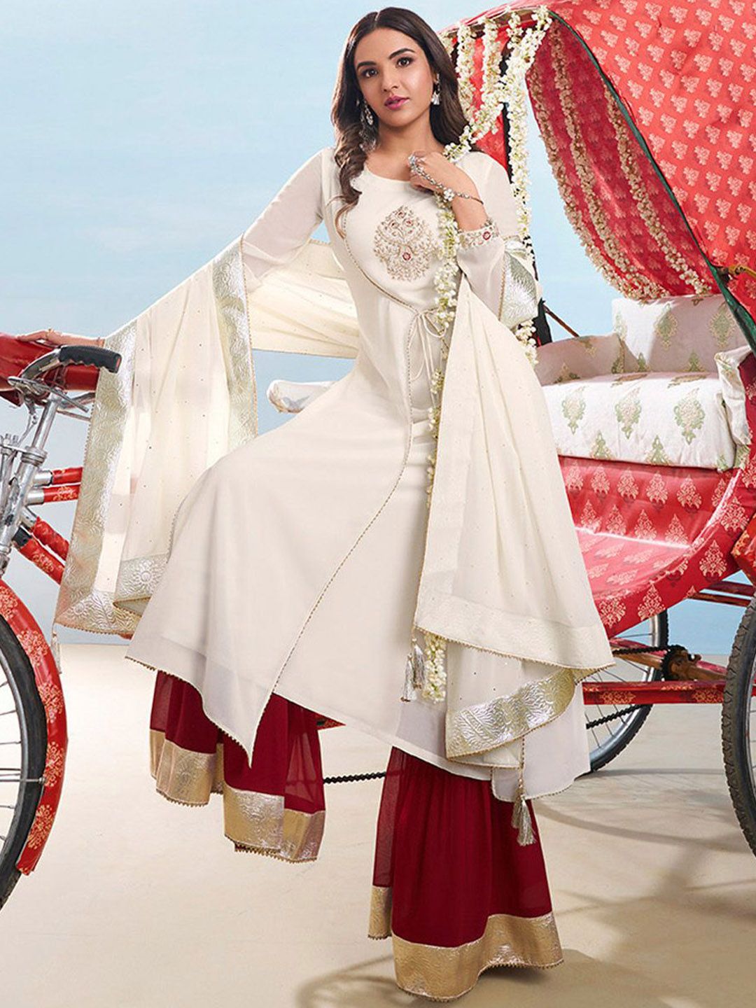 Dhiyona IN Women Ethnic Motifs Embroidered Kurta with Palazzo & Dupatta