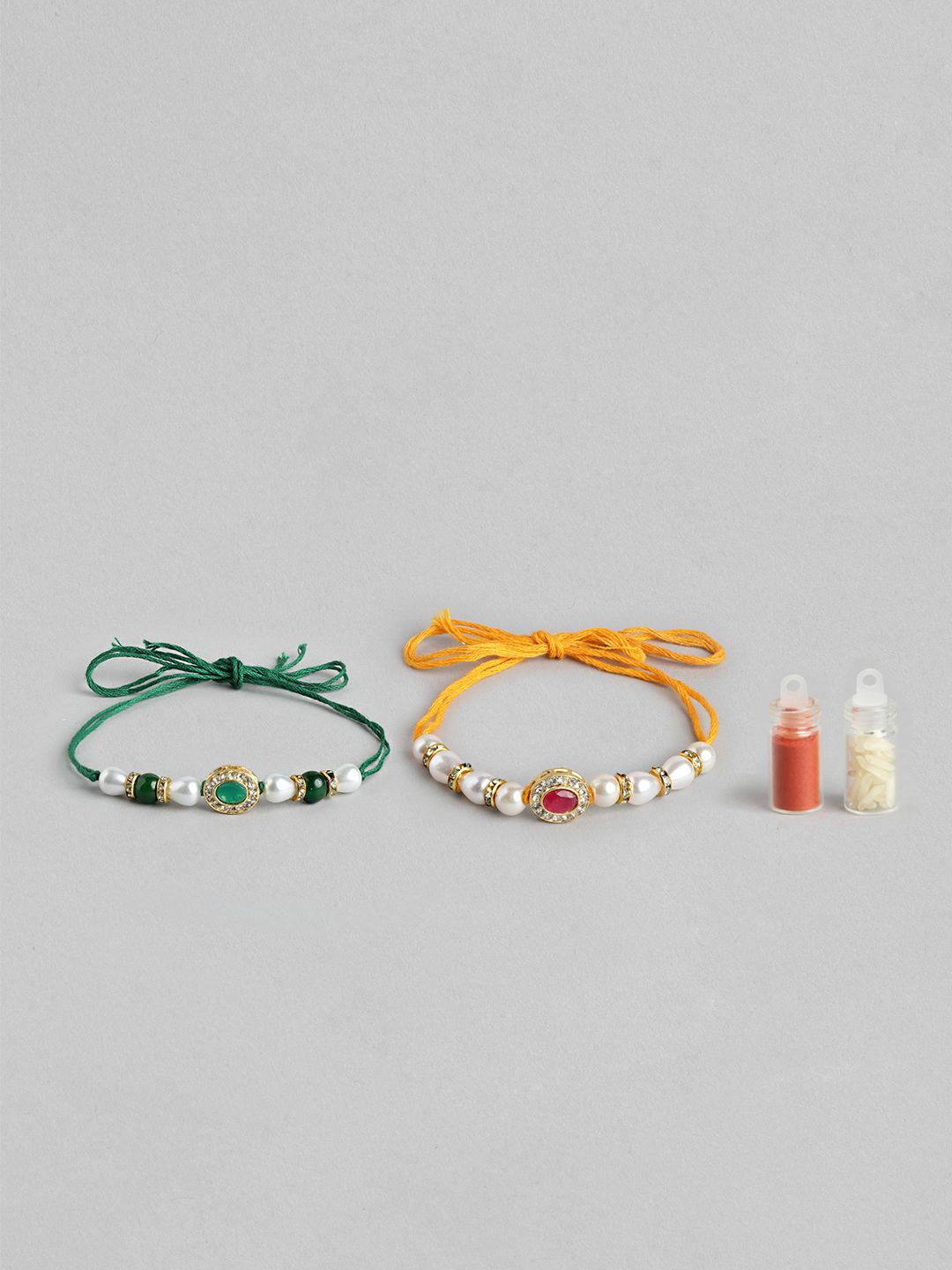 Dhiyona Unisex Set of 2 Beaded Bhai Bhabhi Rakhis With Roli & Chawal
