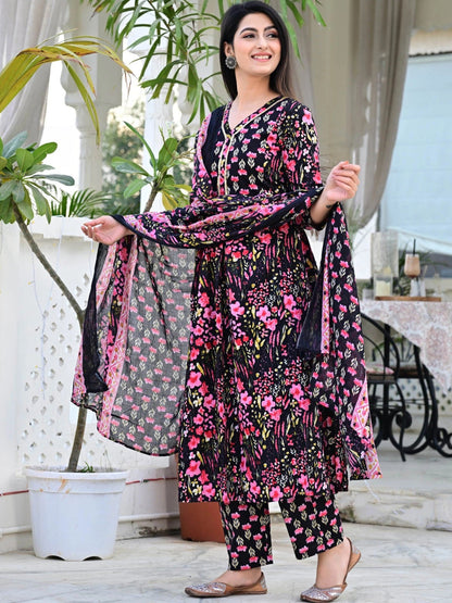 Women Floral Printed Regular Kurta with Trousers & With Dupatta