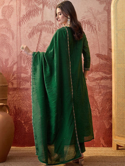 Embroidered V-Neck Kurta & Trousers Kurta Set