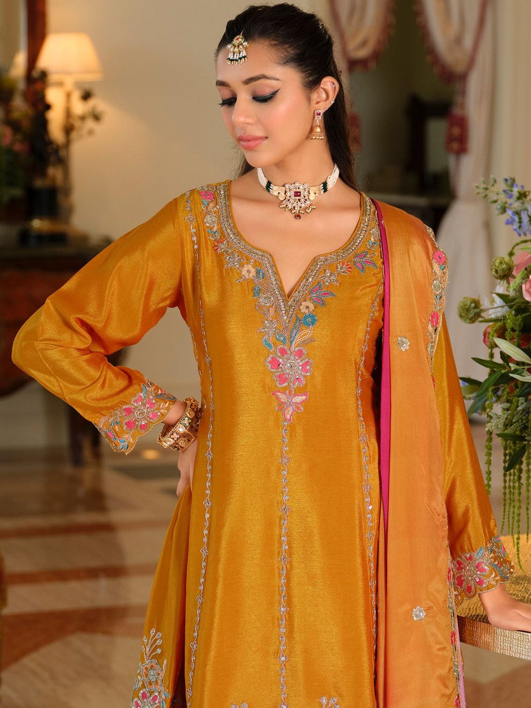 Women Ethnic Motifs Embroidered Regular Thread Work Kurta with Sharara & With Dupatta