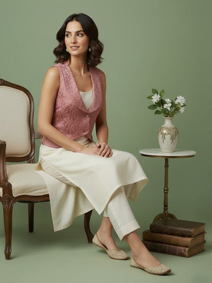 Solid Kurta with Jacquard Jacket &Trouser