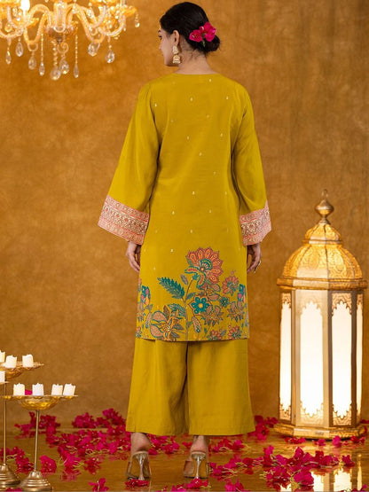 Dhiyona KL Women Ethnic Motifs Embroidered Regular Thread Work Kurta with Palazzos & With Dupatta
