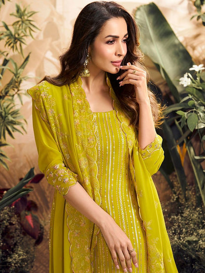 Dhiyona IN Women Ethnic Motifs Embroidered Regular Sequinned Kurta with Palazzos & With Dupatta