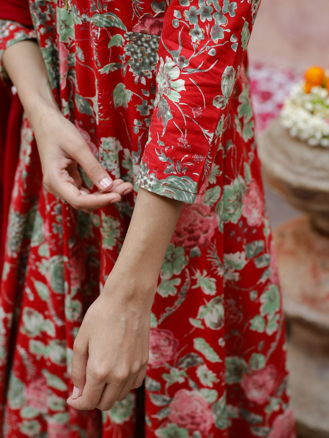 Floral Printed Beads & Stones Anarkali Kurta & Trouser With Dupatta
