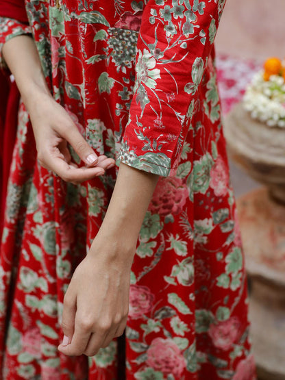 Floral Printed Beads & Stones Anarkali Kurta & Trouser With Dupatta