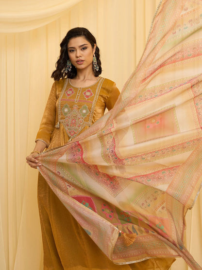 Dhiyona CH Women Ethnic Motifs Embroidered A-Line Kurta with Trousers & Dupatta