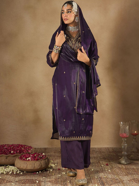 Women Ethnic Motifs Embroidered Regular Kurta with Trousers & With Dupatta
