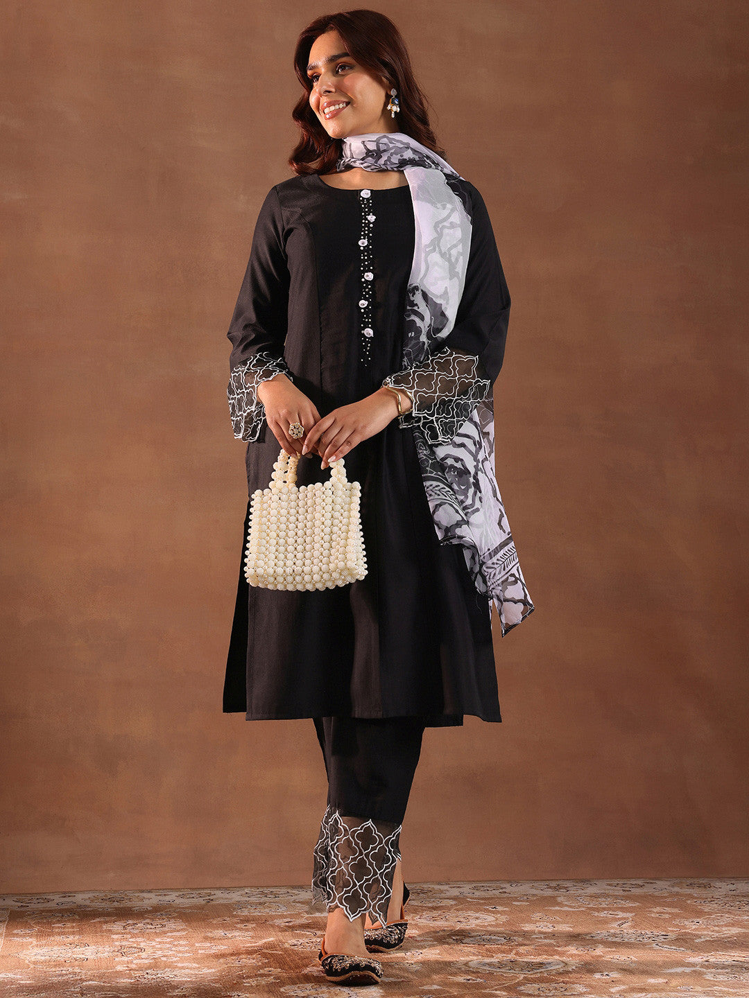 Women Ethnic Motifs Regular Thread Work Kurta with Trousers & With Dupatta