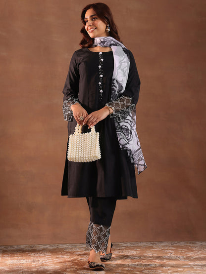 Women Ethnic Motifs Regular Thread Work Kurta with Trousers & With Dupatta