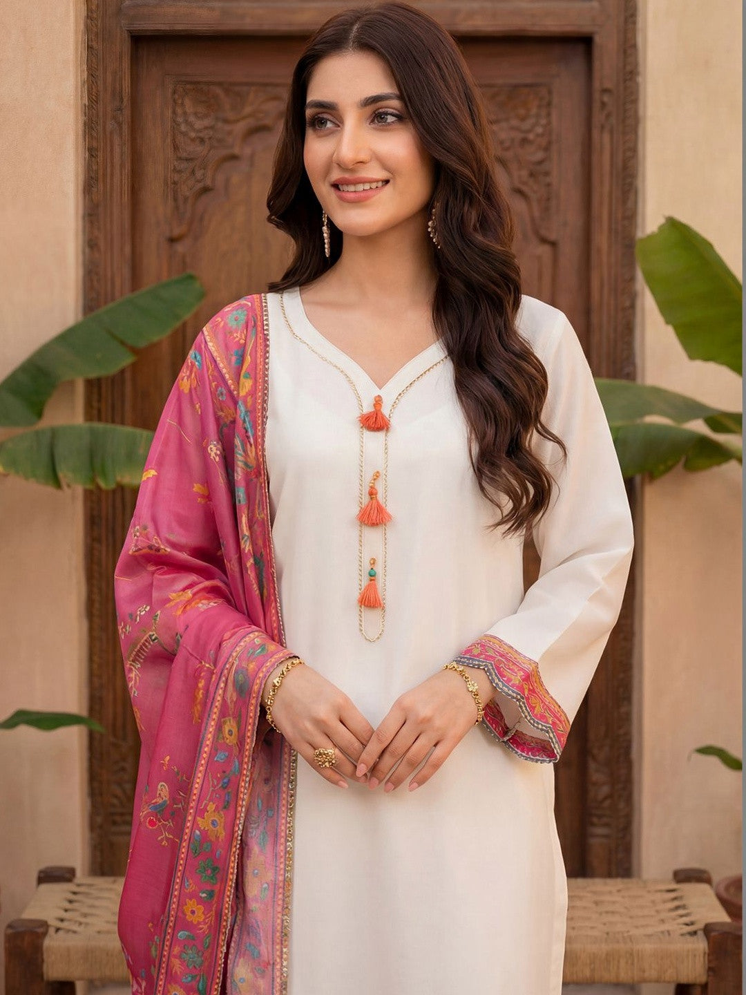 Women Ethnic Motifs Embroidered Regular Gotta Patti Kurta with Trousers & With Dupatta
