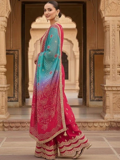 Dhiyona HOP Embroidered Round Neck Kurta & Sharara With Dupatta