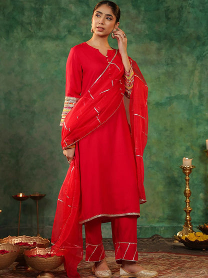 Dhiyona RR Women's Round Neck Gotta Patti Kurta With Trousers & Dupatta