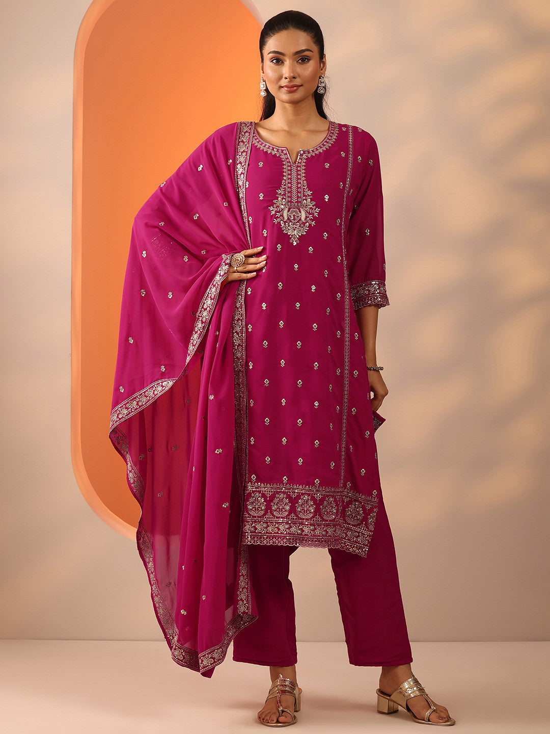 Women Ethnic Motifs Embroidered Kurta with Trouser & Dupatta