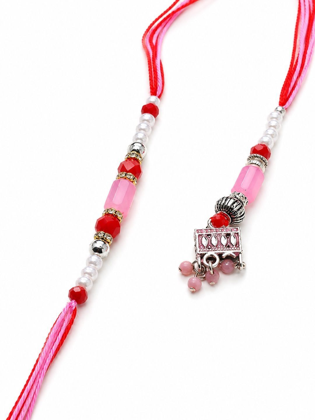 Dhiyona Set Of 2 Artificial Beads Jhumka Design Bhaiya Bhabhi Rakhi With Roli Chawal