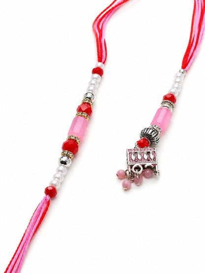 Dhiyona Set Of 2 Artificial Beads Jhumka Design Bhaiya Bhabhi Rakhi With Roli Chawal
