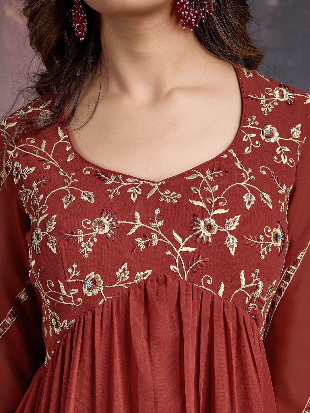 Dhiyona HOP Floral Embroidered Sequinned Georgette Kurta With Sharara & Dupatta
