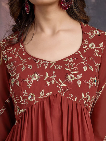Dhiyona HOP Floral Embroidered Sequinned Georgette Kurta With Sharara & Dupatta