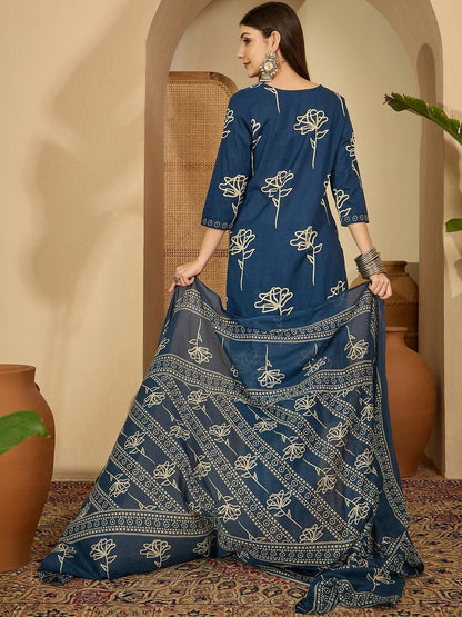 Printed Pure Cotton Round Neck Kurta & Trousers Kurta Set