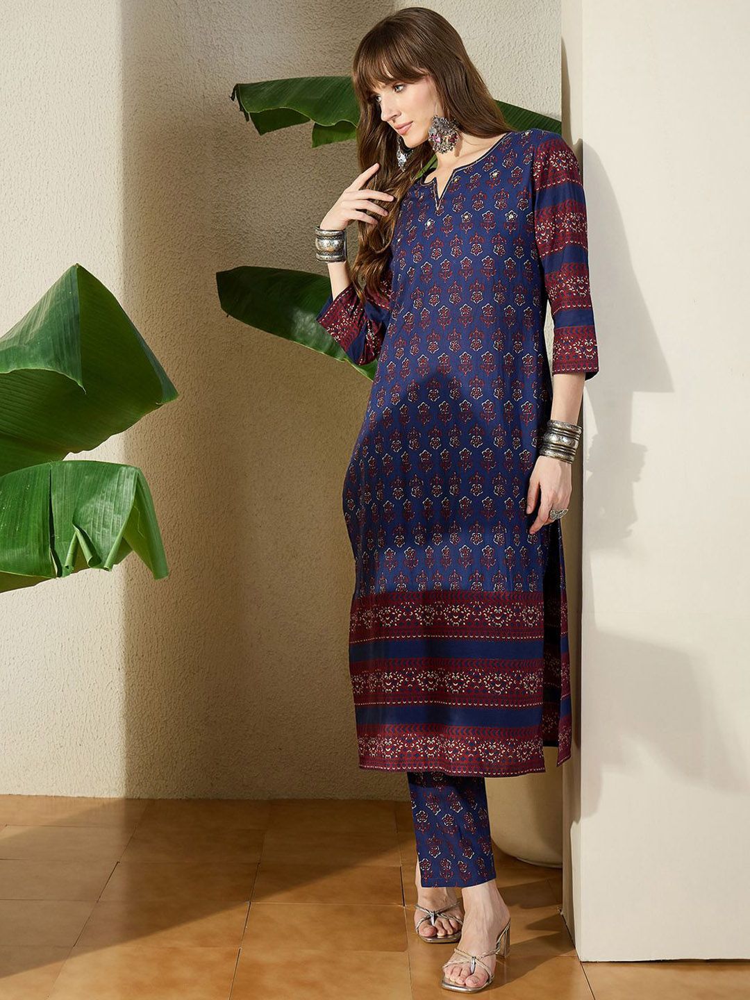 Dhiyona IE Printed Round Neck Pure Cotton Tunic With Trousers