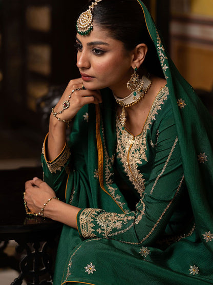 Dhiyona CH Floral Embroidered Sequinned Straight Kurta With Trousers & Dupatta