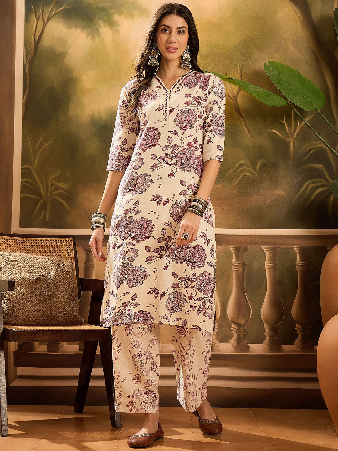 Dhiyona SN Women Floral Printed Pure Cotton Kurta With Palazzo