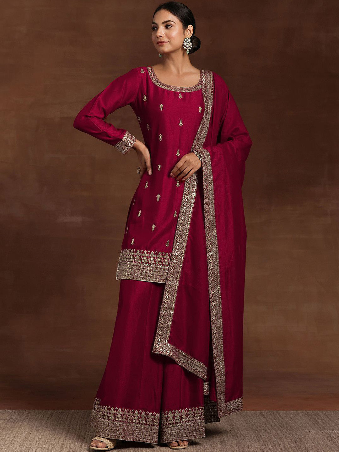Women Ethnic Motifs Embroidered Kurta with Palazzo & Dupatta