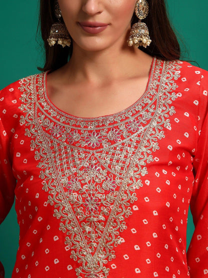Women Ethnic Motifs Printed Regular Thread Work Kurta with Trousers & With Dupatta