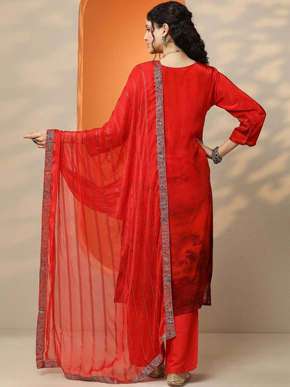 Dhiyona LL Women Ethnic Motifs Embroidered Regular Kurta with Palazzos & With Dupatta
