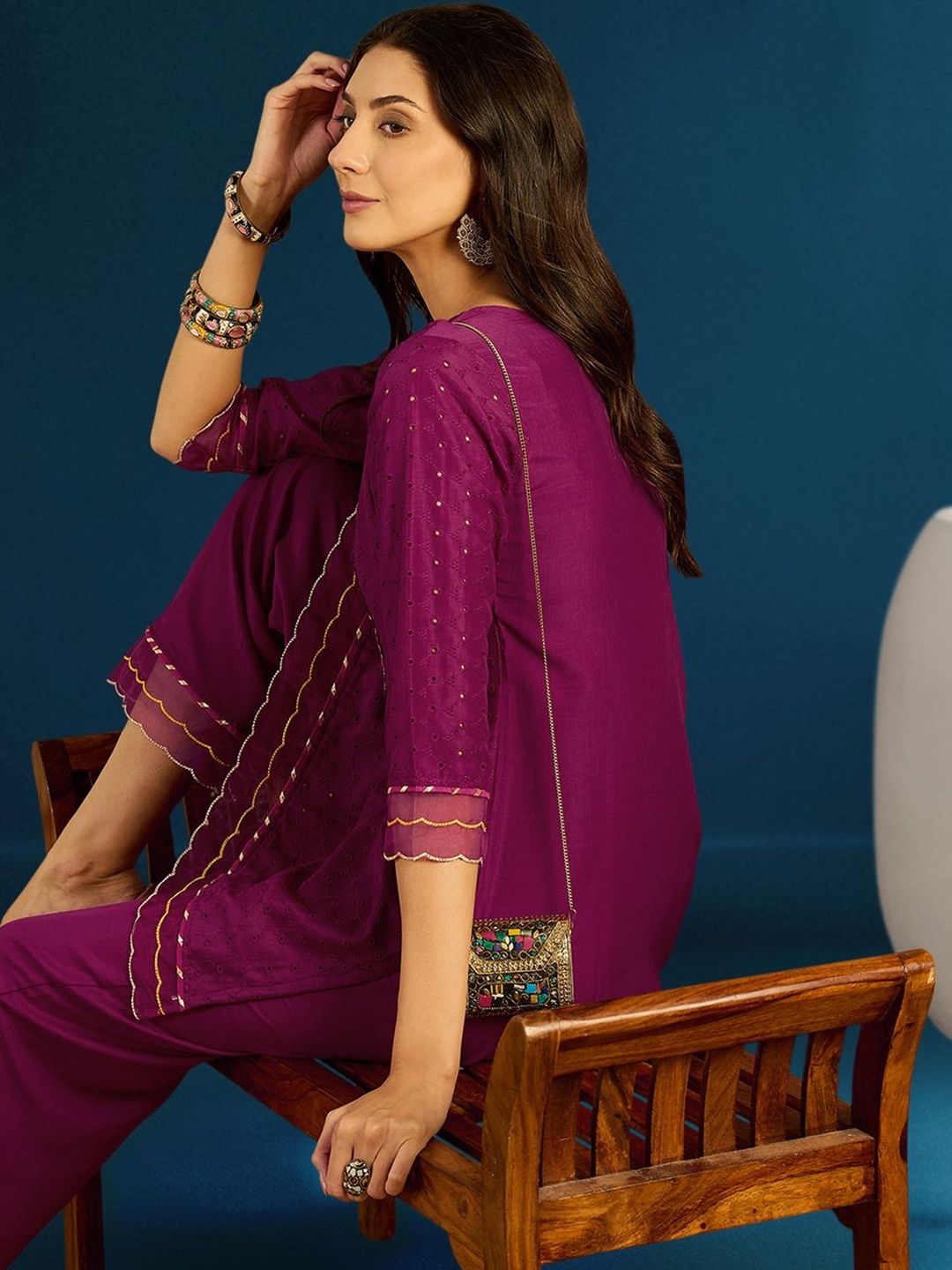 Dhiyona CH Women Ethnic Motifs Embroidered Regular Thread Work Kurta with Patiala
