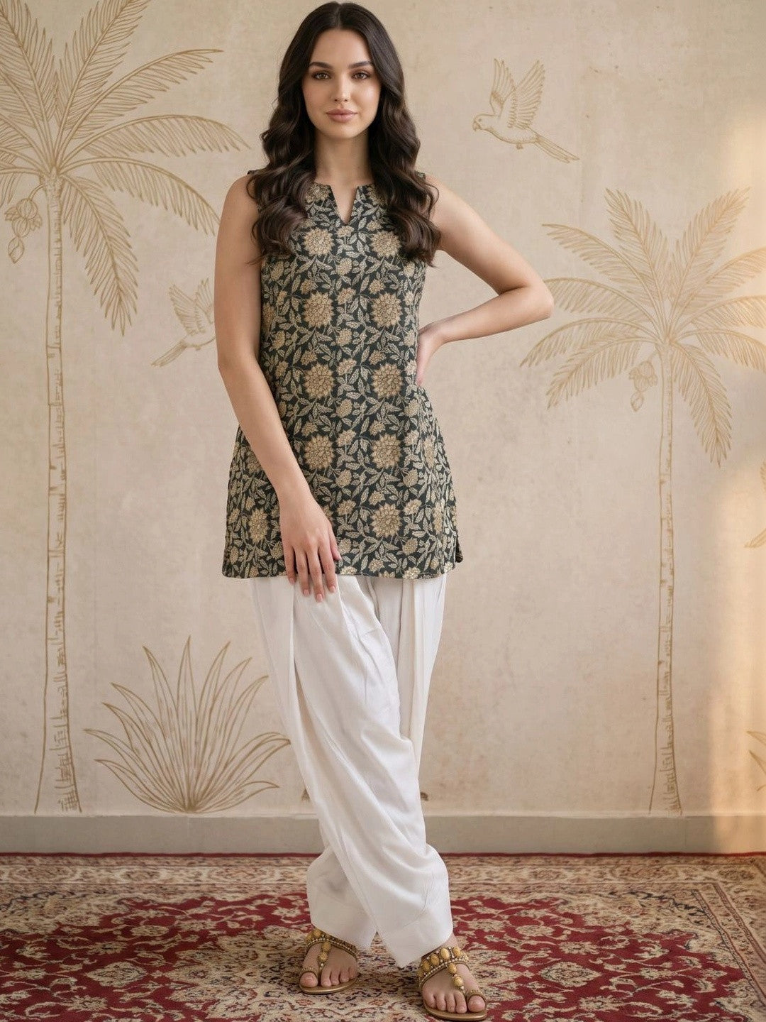 Dhiyona SN Women Floral Printed Regular Pure Cotton Kurta with Patiala