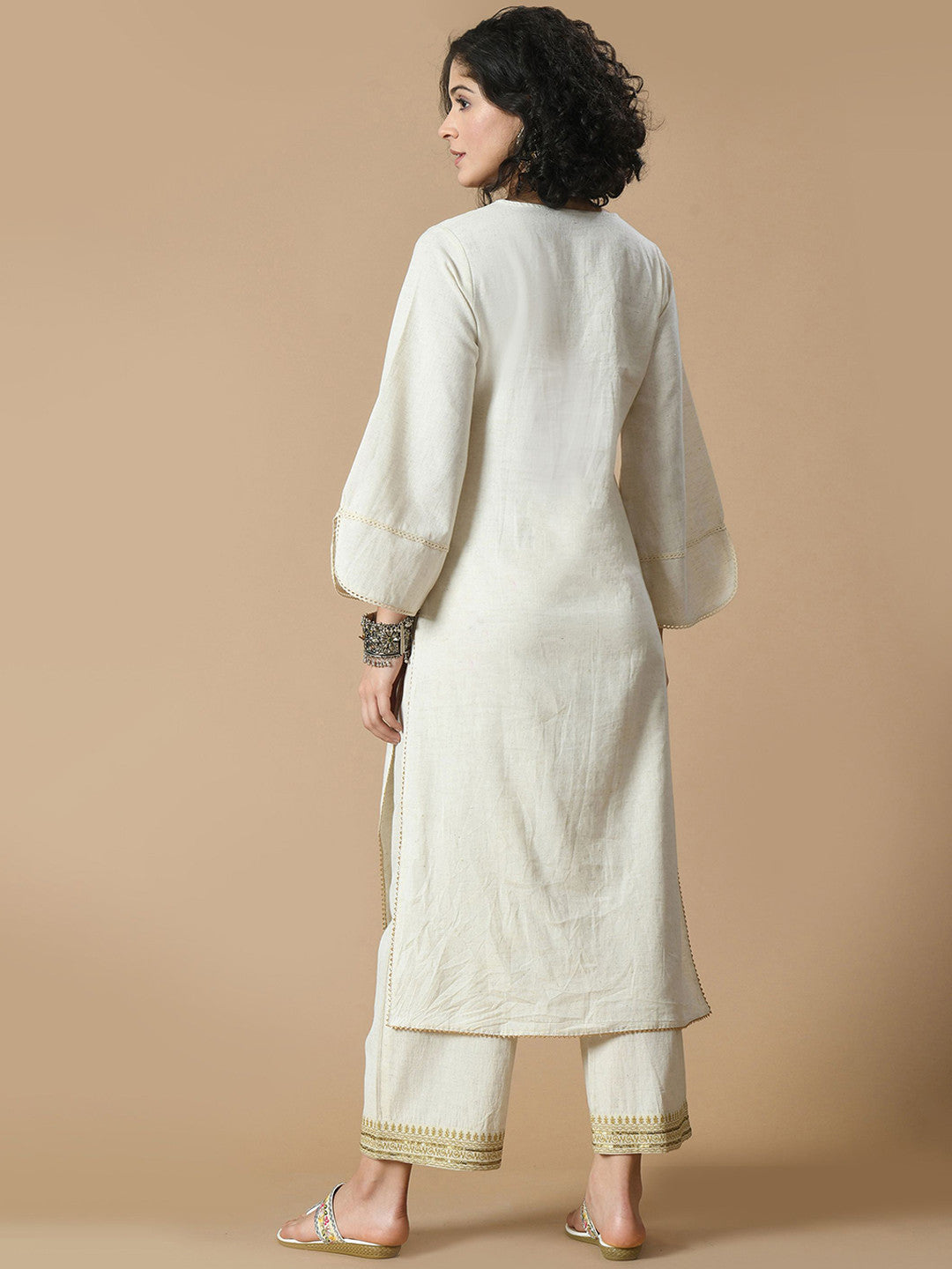 Embroidered Thread Work Pure Cotton Kurta with Palazzos